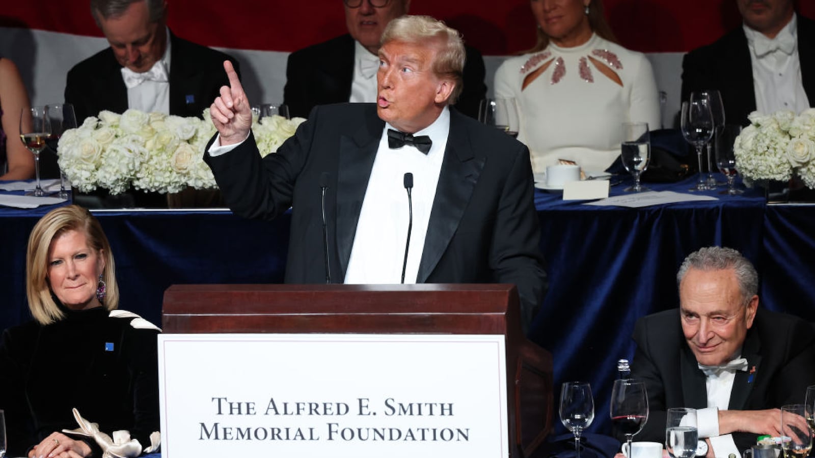 Former U.S. President Donald Trump speaks during the annual Alfred E. Smith Foundation Dinner in New York City.