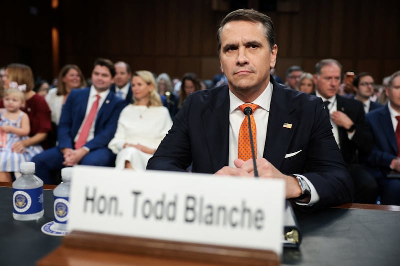 Acting Attorney General Todd Blanche appears before the Senate Judiciary Committee on July 15 for his confirmation hearing to become the permanent attorney general.