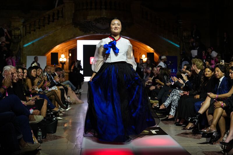Julie Won strutted in a modern spin on a traditional Korean hanbok.