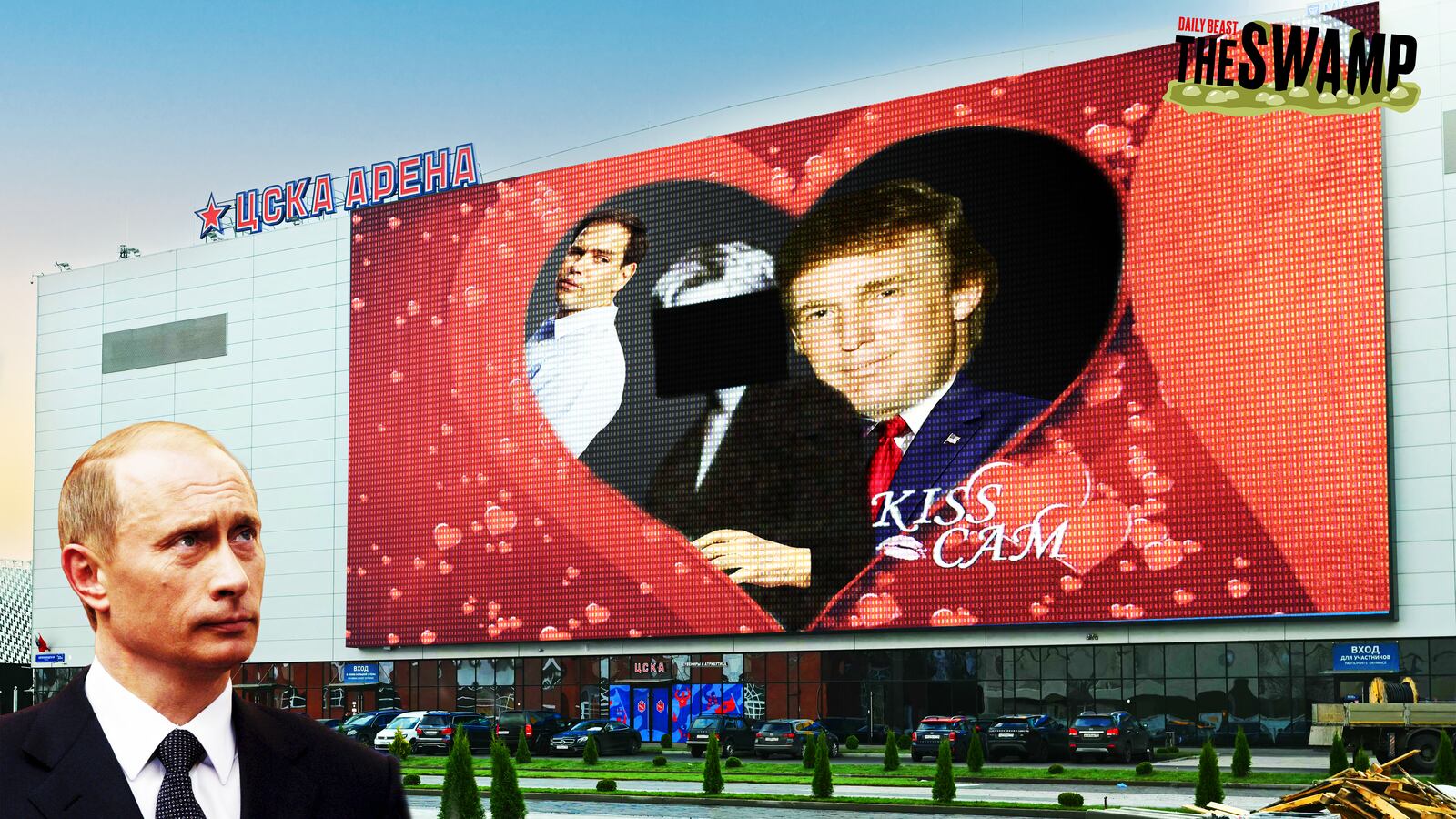 Donald Trump, Vladimir Putin, Marco Rubio kiss cam photo illustration