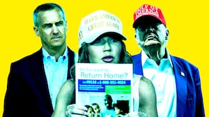 Donald Trump, Kristi Noem, Corey Lewandowski photo illustration, illo
