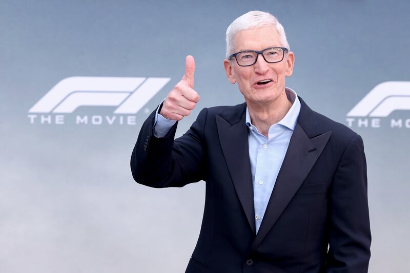 NEW YORK, NEW YORK - JUNE 16: Tim Cook attends the Apple Original Films & Warner Bros. Pictures "F1" World Premiere in Times Square on June 16, 2025 in New York City. (Photo by Arturo Holmes/WireImage)
