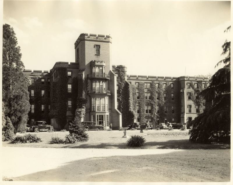 A historic photo of the campus Center building.