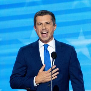 Pete Buttigieg speaks during day three of the 2024 Democratic National Convention in Chicago on Wednesday, August 21, 2024.