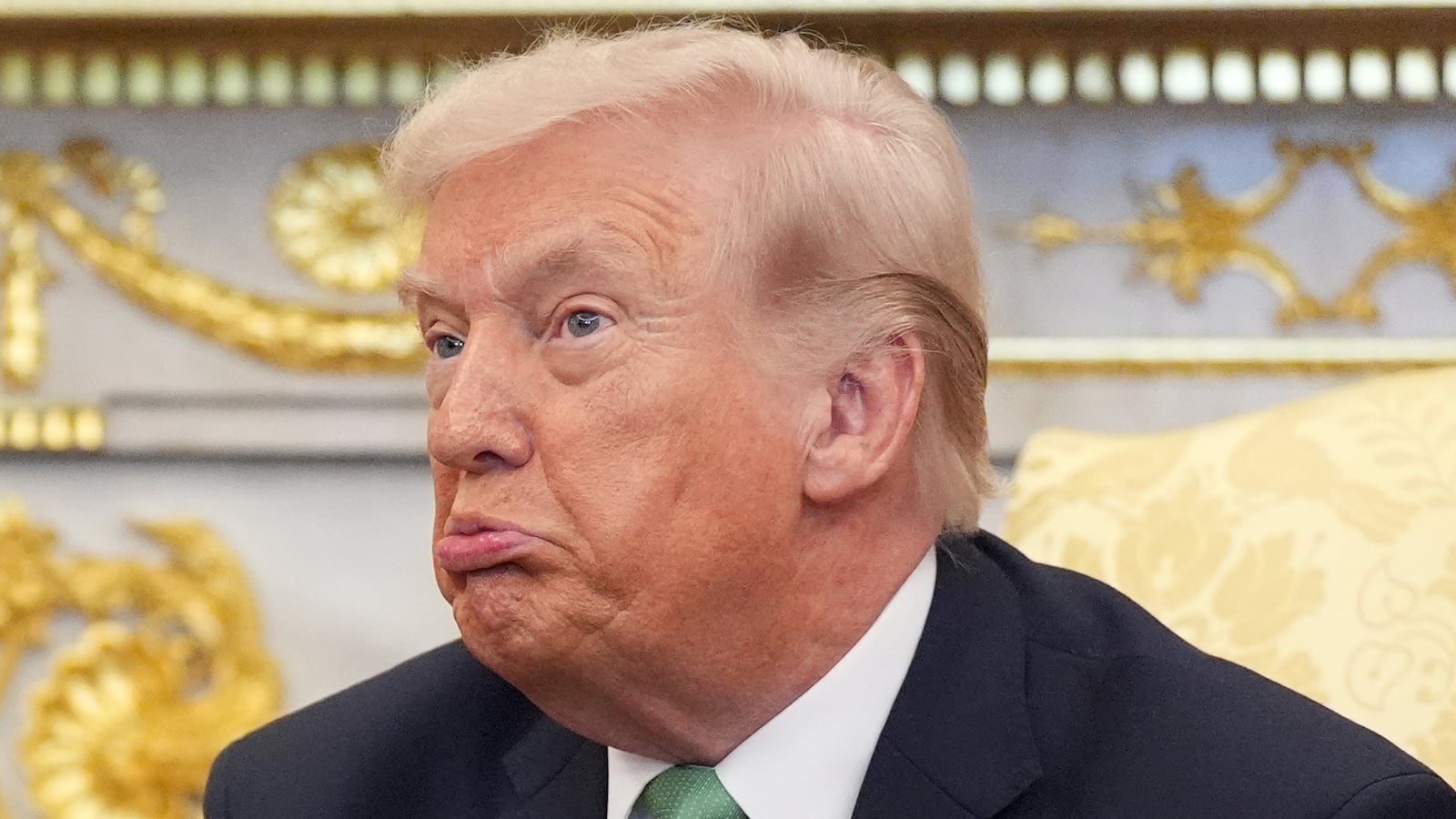 US President Donald Trump in Oval Office in the White House in Washington DC, during a bilateral meeting with Taoiseach Micheal Martin as part of his visit to the US for St Patrick's Day. Picture date: Tuesday March 17, 2026. (Photo by Niall Carson/PA Images via Getty Images)