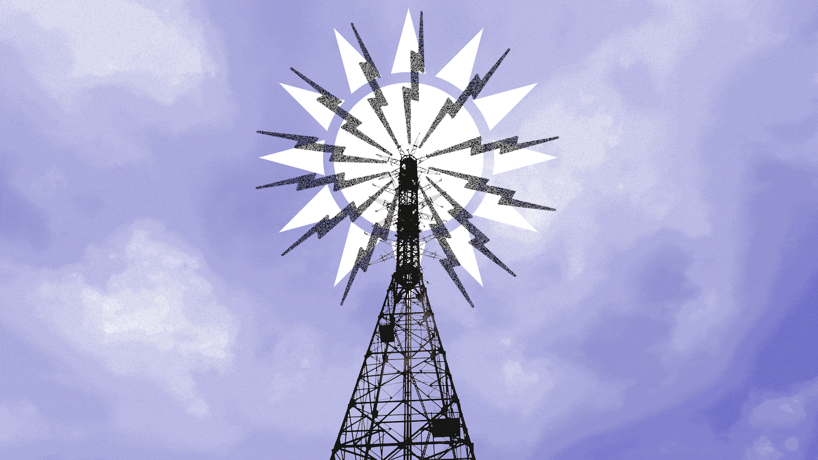 The Taiwan flag and the China flag flashing over a broadcast tower.