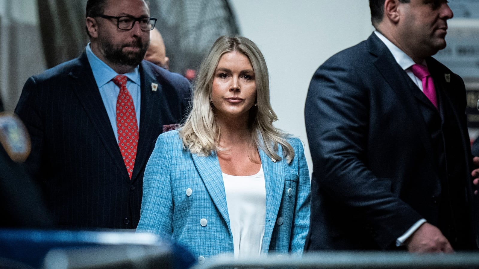 Karoline Leavitt, campaign press secretary for former U.S. President Donald Trump, arrives for his criminal trial at Manhattan Criminal Court on May 29, 2024 in New York City. Judge Juan Merchan will give the jury their instructions before they begin deliberations today. The former president faces 34 felony counts of falsifying business records in the first of his criminal cases to go to trial.