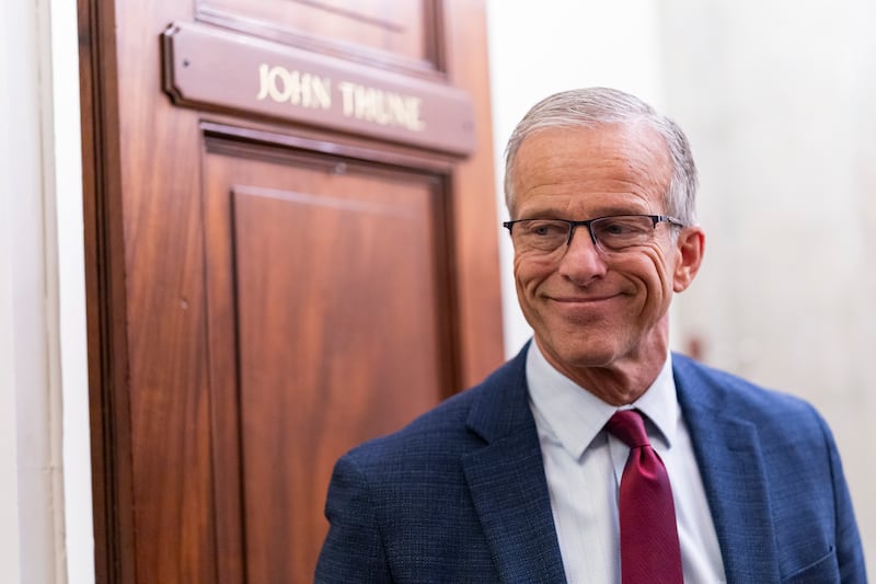 Senate Majority Leader John Thune, pictured August 08, was booed at the Republican midterm convention.