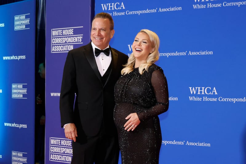 WASHINGTON, DC - APRIL 25: Nicholas Riccio and Karoline Leavitt attend the 2026 White House Correspondents' Dinner at Washington Hilton on April 25, 2026 in Washington, DC. (Photo by Taylor Hill/WireImage)