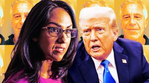 A photo illustration of Lauren Boebert and Donald Trump.