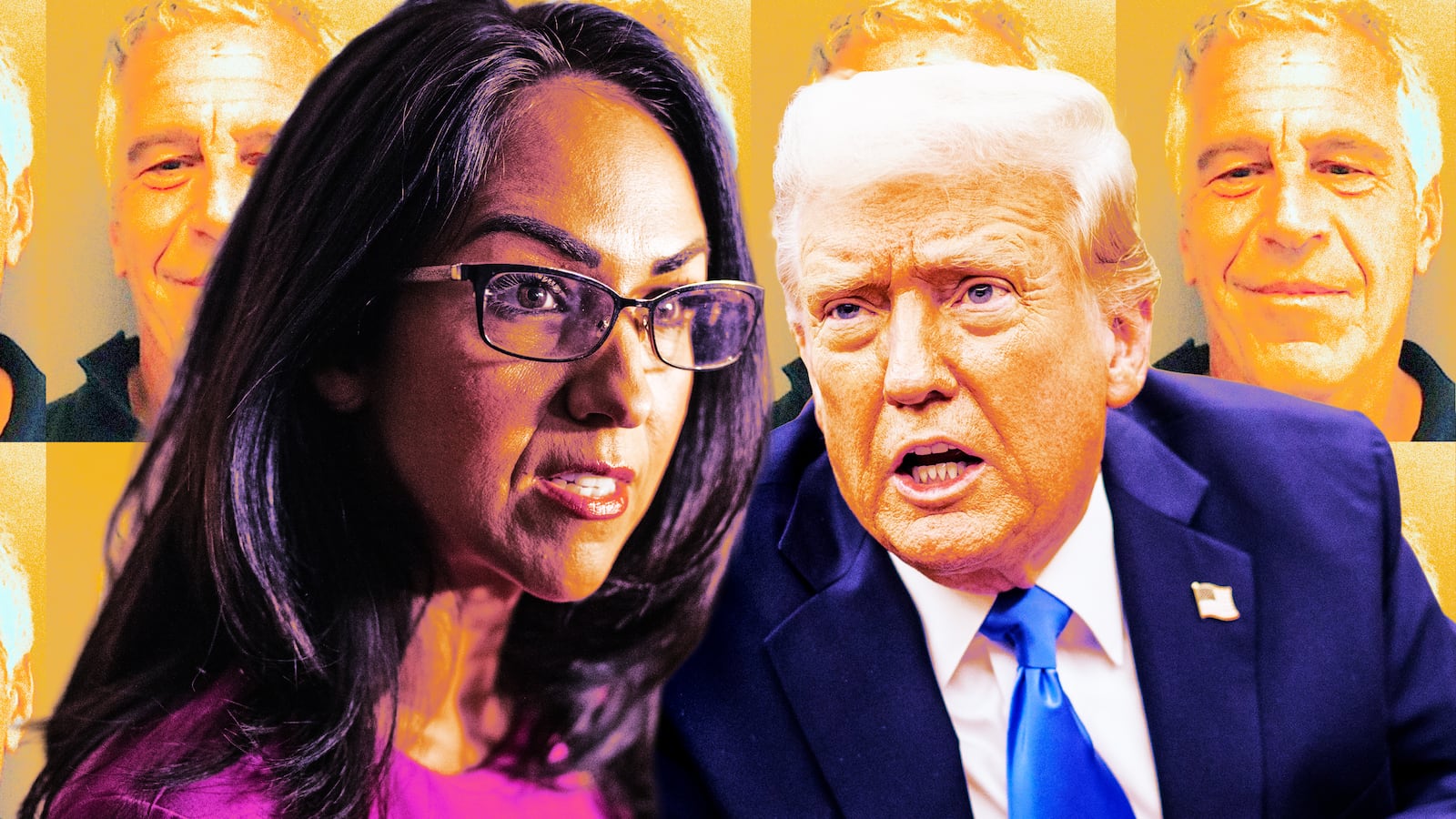 A photo illustration of Lauren Boebert and Donald Trump.