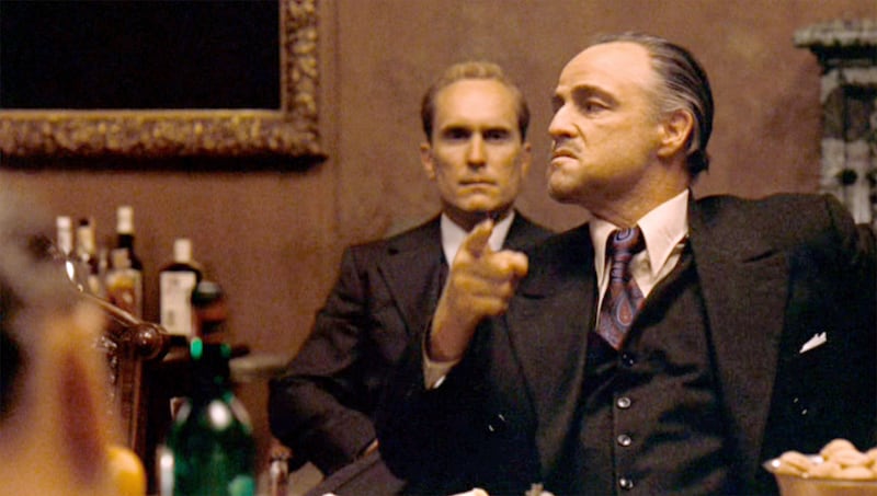 Robert Duvall, back, as Tom Hagen, and Marlon Brando, front, as Don Vito Corleone in ”The Godfather.”