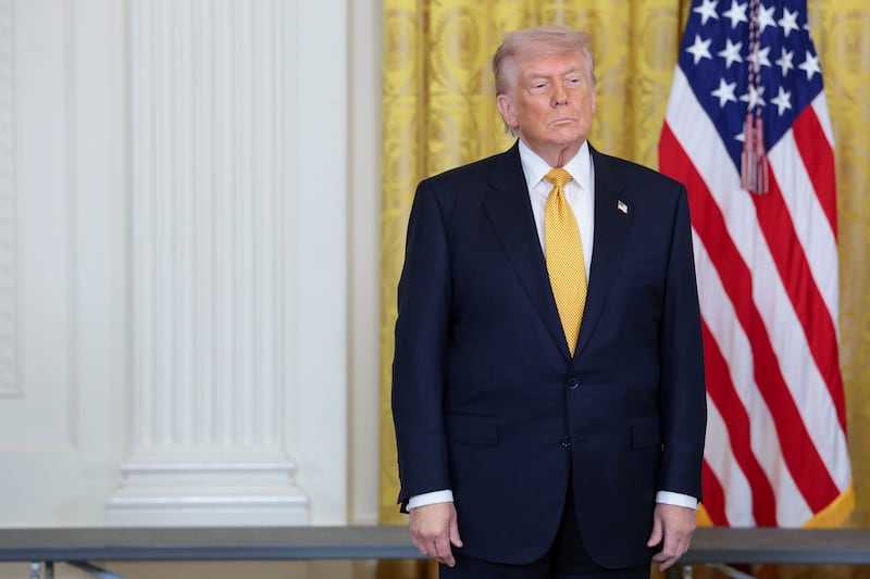 WASHINGTON, DC - MAY 06: U.S. President Donald Trump stands by during a military mothers celebration in the East Room of the White House on May 6, 2026 in Washington, DC. President Trump and the first lady honored America's military mothers at the event ahead of Mother's Day.  (Photo by Anna Moneymaker/Getty Images)