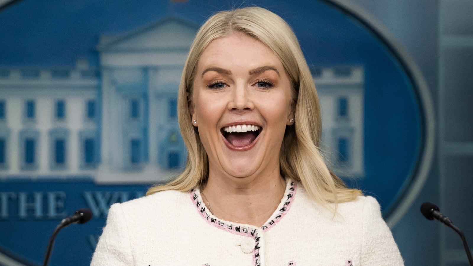 White House Press Secretary Karoline Leavitt speaks at the White House press briefing room.