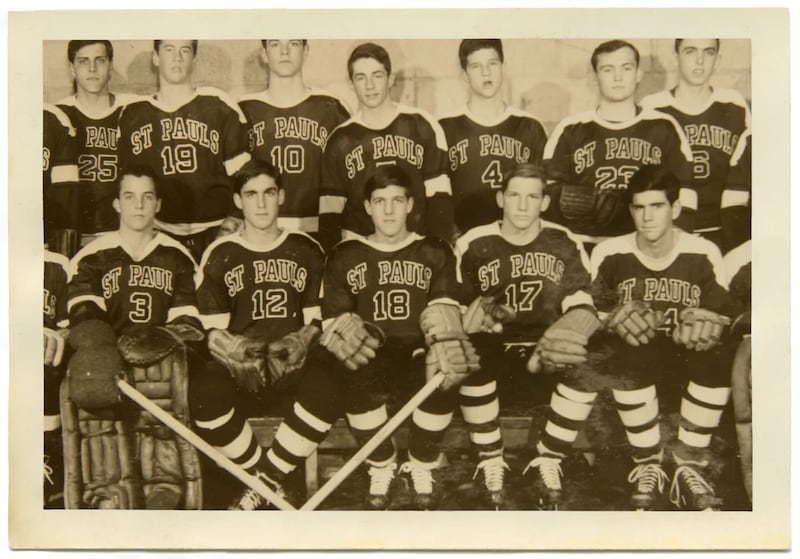 As a senior at St. Paul’s School in Concord, New Hampshire, in 1962, Robert Mueller (#12) played on the hockey team with future senator John Kerry (#18).