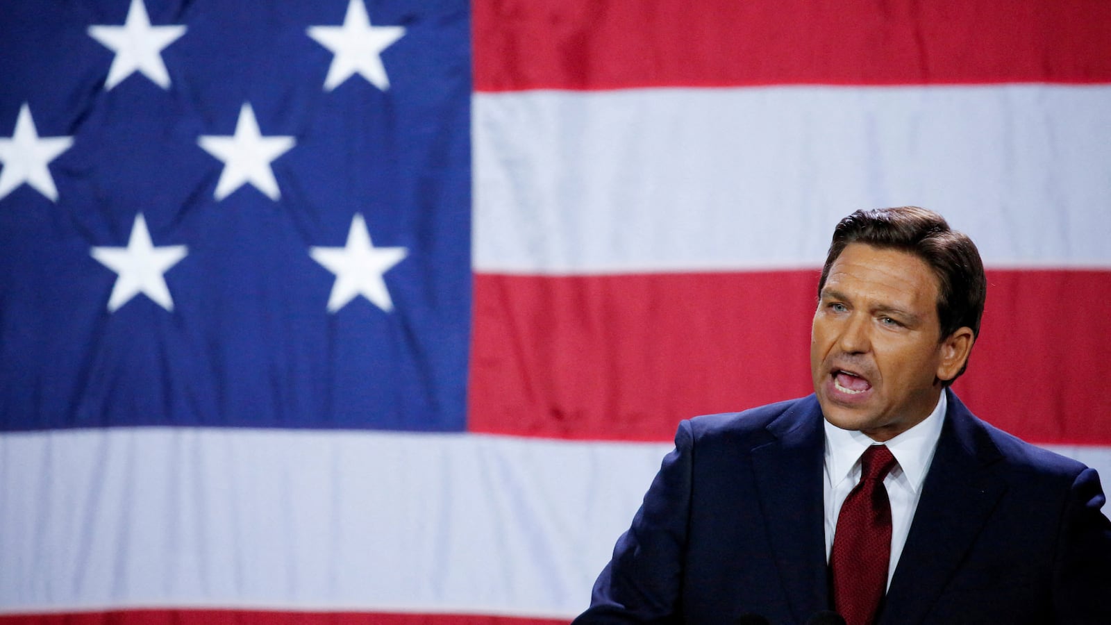 Gov. Ron DeSantis celebrates onstage during his 2022 U.S. midterm election night party in Tampa.