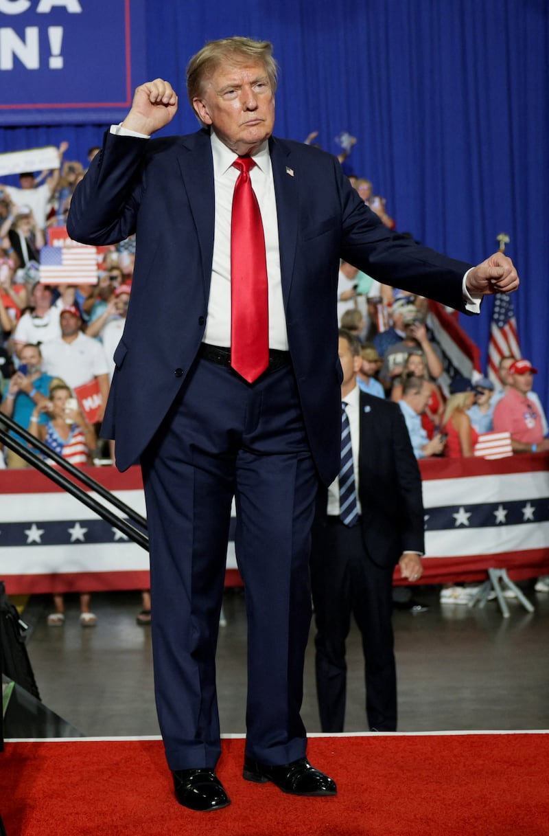 Trump dances during a campaign rally in South Carolina.