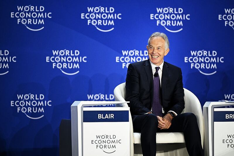 TIANJIN, CHINA - JUNE 24: Britain's former prime minister Tony Blair speaks at a session during the 2025 Summer Davos forum at the National Convention and Exhibition Center (Tianjin) on June 24, 2025 in Tianjin, China. The 2025 Summer Davos forum will be held from June 24 to 26 in Tianjin. Also known as the 16th Annual Meeting of New Champions of the World Economic Forum, this year's Summer Davos forum is themed "Entrepreneurship in the New Era" and is expected to bring together around 1,800 participants from over 90 countries and regions. (Photo by Tong Yu/China News Service/VCG via Getty Images)