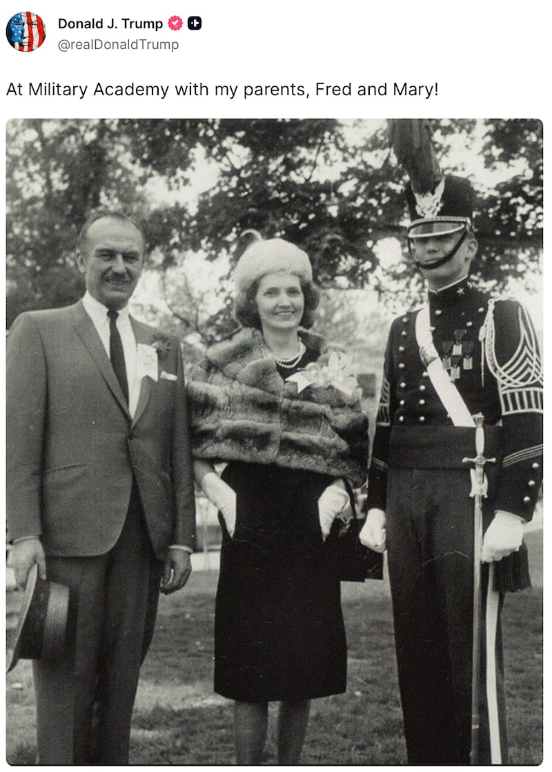 Donald Trump posts a throwback Thursday pic with his parents.
