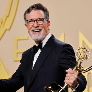 Stephen Colbert poses with the award for Outstanding Variety Series for "The Late Show with Stephen Colbert" during the 78th Primetime Emmy Awards in Los Angeles, California, U.S., September 14, 2026.