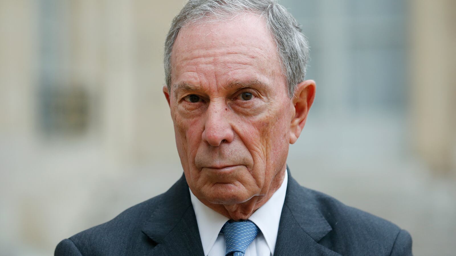 Former Mayor of New York City, Michael Bloomberg makes a statement after his meeting with French President Francois Hollande and Paris City Mayor Anne Hidalgo at the Elysee Presidential Palace on March 09, 2017 in Paris, France.