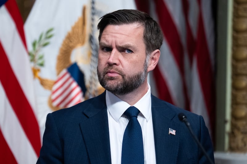 UNITED STATES - MAY 26: Vice President JD Vance attends a roundtable with state attorneys general on anti-fraud initiatives in the Eisenhower Executive Office Building on Tuesday, May 26, 2026. (Tom Williams/CQ-Roll Call, Inc via Getty Images)