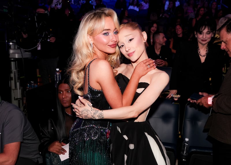 Sabrina Carpenter and Ariana Grande at the MTV Video Music Awards 2025 held at UBS Arena on September 07, 2025 in New York, New York.