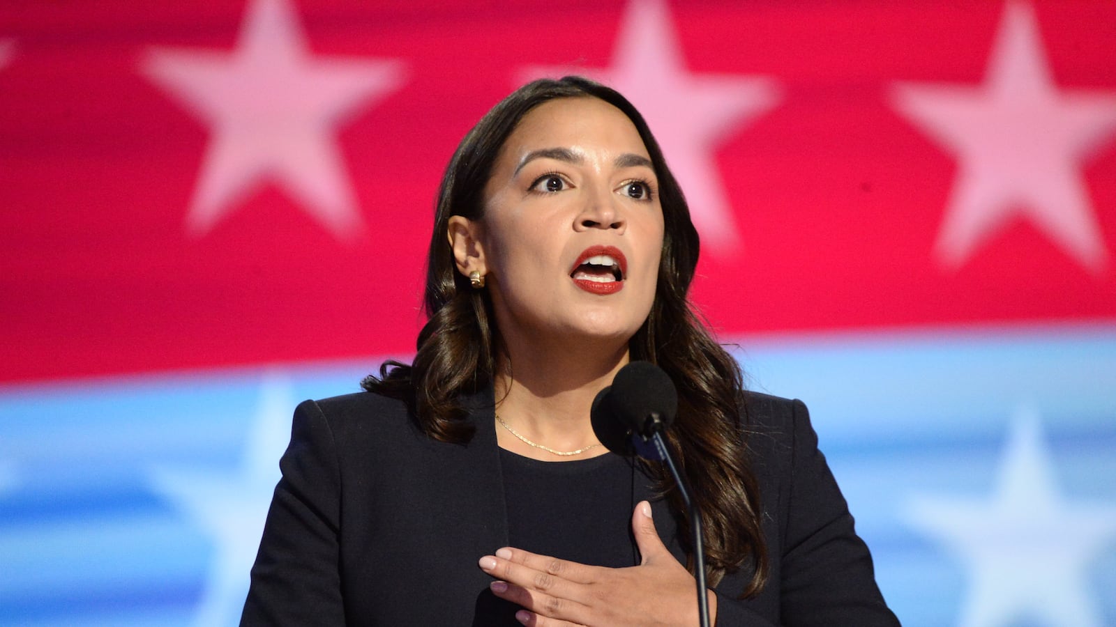 Representative Alexandria Ocasio-Cortez, a Democrat from New York, speaks during the 2024 Democratic National Convention in Chicago, Illinois, United States on August 19, 2024.