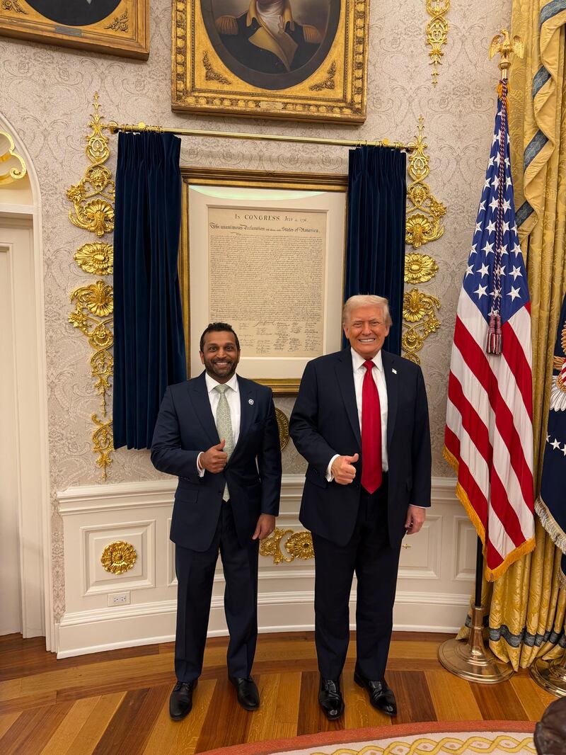 White House Secretary Karoline Leavitt shot down the rumors with a picture of Trump and Patel posing together.