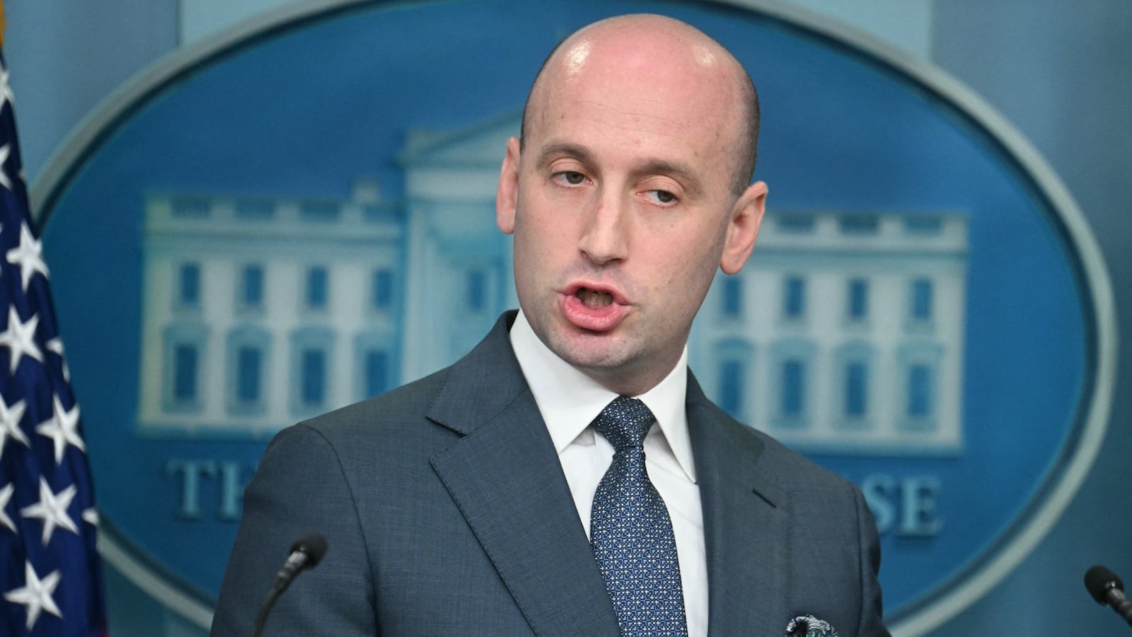 White House Deputy Chief of Staff Stephen Miller speaks during a press briefing in the Brady Briefing Room of the White House in Washington, DC.
