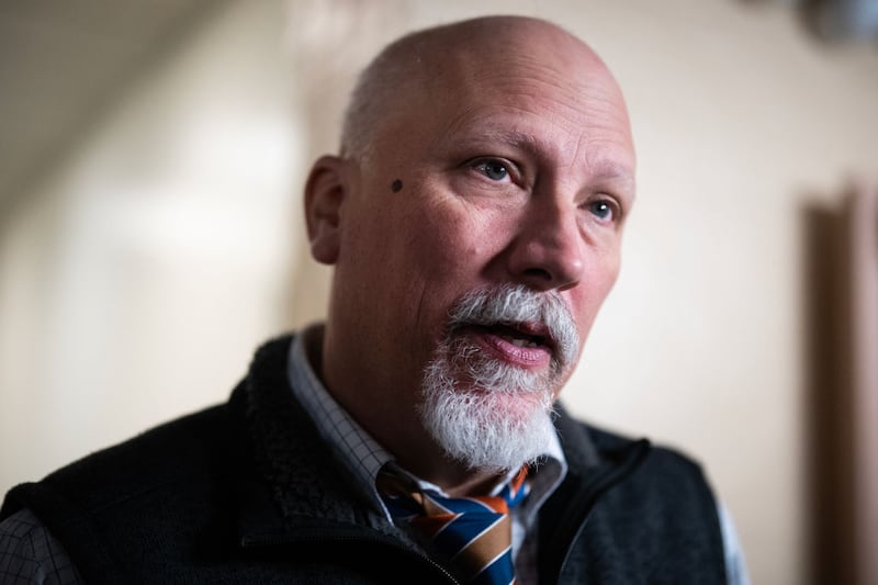 Rep. Chip Roy talks with reporters after a meeting of the House Republican Conference last December.