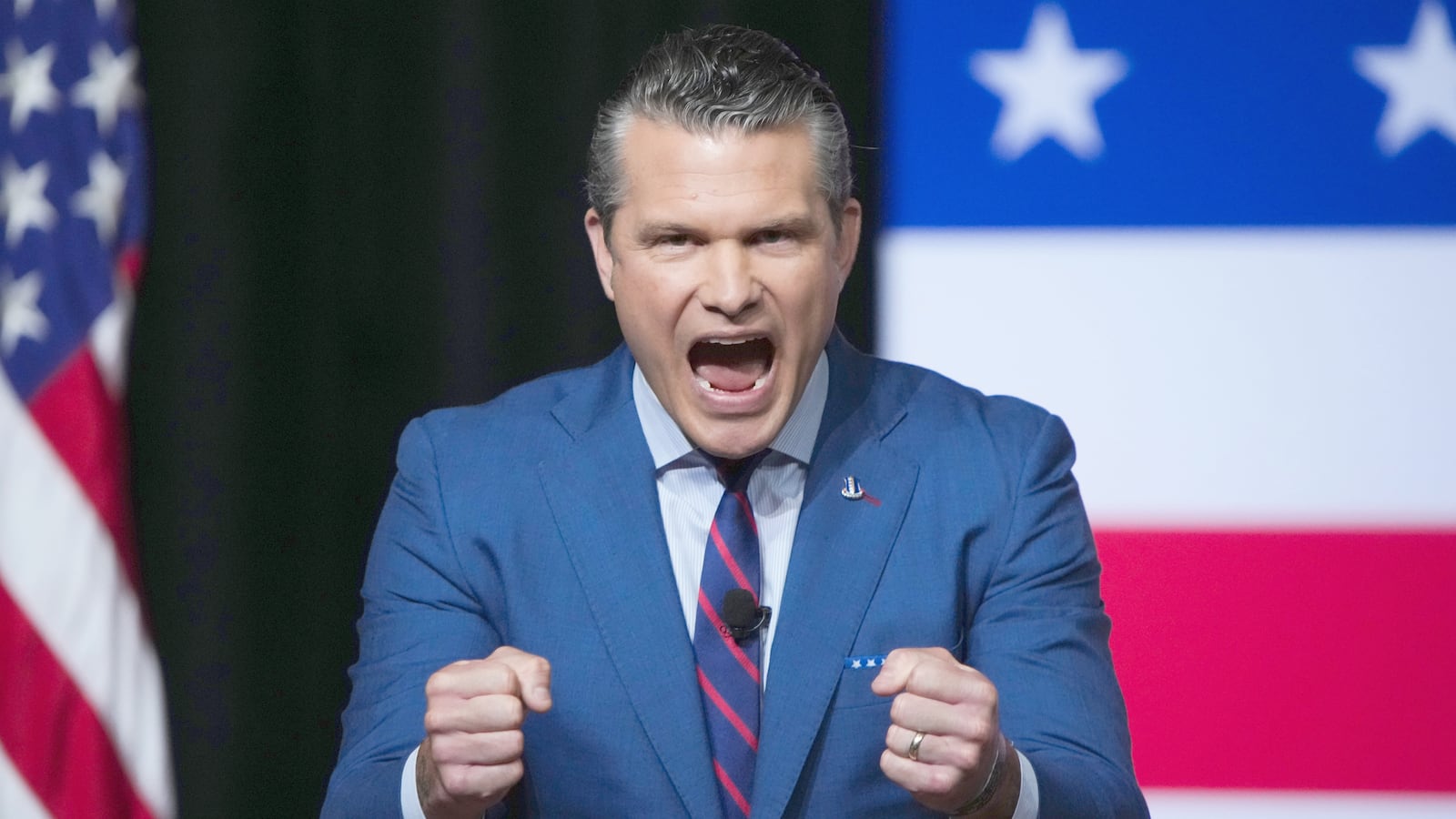 U.S. Secretary of War Pete Hegseth speaks to senior military leaders at Marine Corps Base Quantico on September 30, 2025 in Quantico, Virginia.