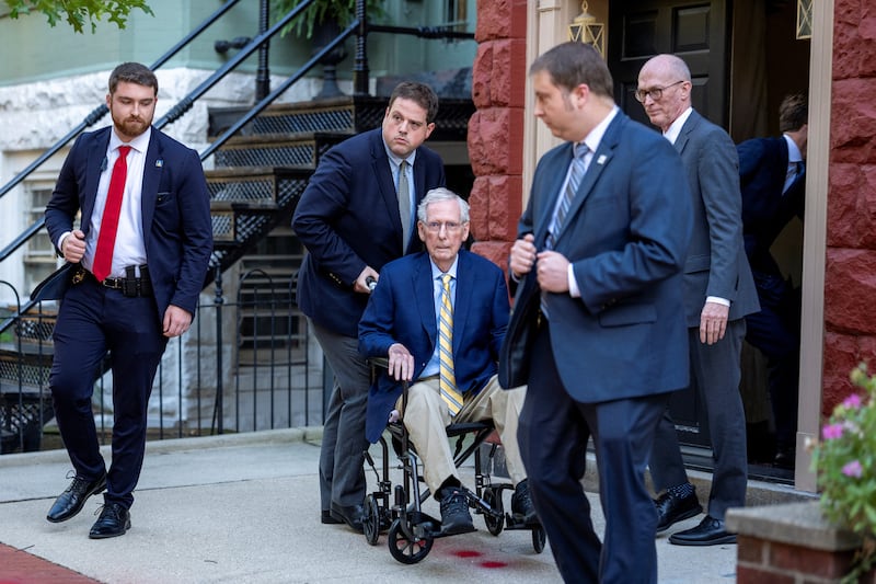 Sen. Mitch McConnell (R-KY) departs his residence en route to a vote on the Senate floor after being out of the public eye for over three months Washington, D.C., on Sept. 14, 2026.