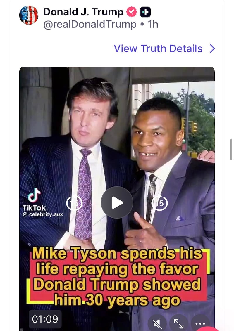 One of Trump's Truth Social posts highlighted his friendship with Mike Tyson