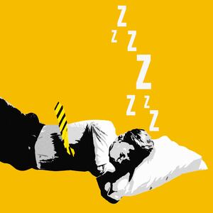 A photo illustration that includes an image of a Businessman Sleeping. 