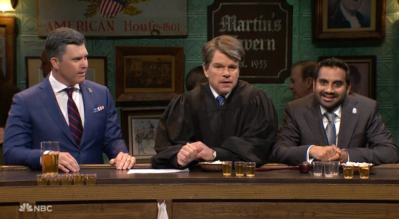 Saturday Night Live, Colin Jost as Pete Hegseth, Matt Damon as Brett Kavanaugh
Aziz Ansari as Kash Patel