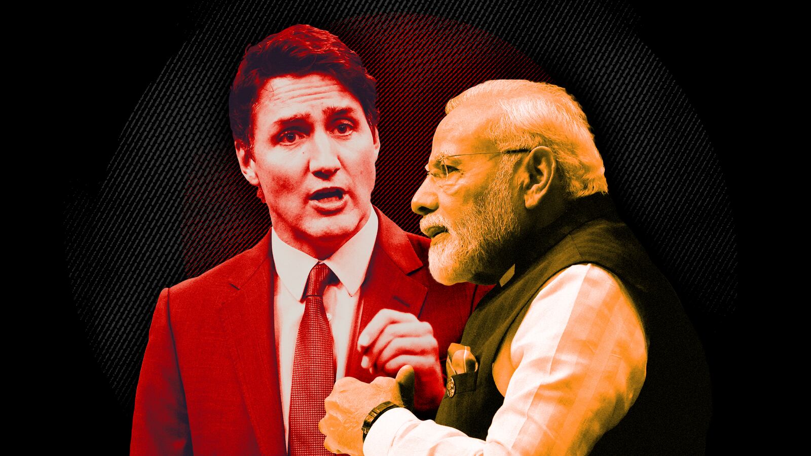 A photo illustration of Canada PM Justin Trudeau and India PM Narendra Modi.