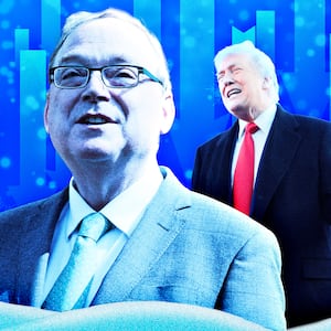A photo illustration of Kevin Hassett and Donald Trump for blaming job numbers on snow.