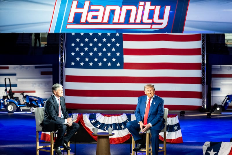 Former President Donald Trump arrives at a Fox News Town Hall hosted by Sean Hannity at the New Holland Arena in Harrisburg, PA, United States, on September 4, 2024. (Photo by Nathan Morris/NurPhoto via Getty Images)
