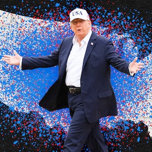 A photo illustration of Donald Trump and blue wave in the Heartland.