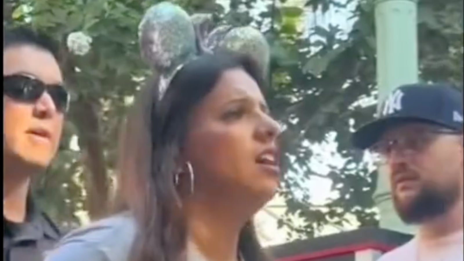 A screenshot from a TikTok that shows a mother being arrested at Disneyland.