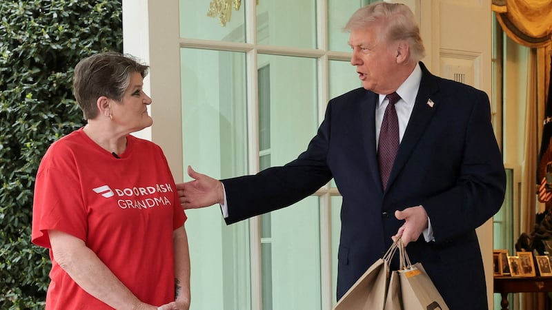 Trump received a McDonald's delivery from DoorDash driver Sharon Simmons outside the Oval Office on Monday.