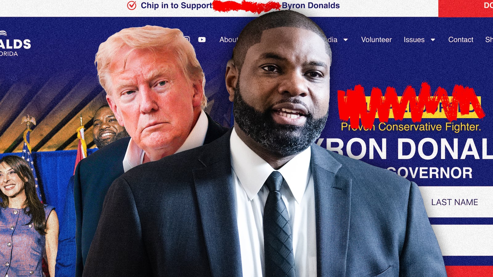 Florida Republican gubernatorial candidate Byron Donalds stripped away references to his endorsement from Donald Trump from his campaign website.