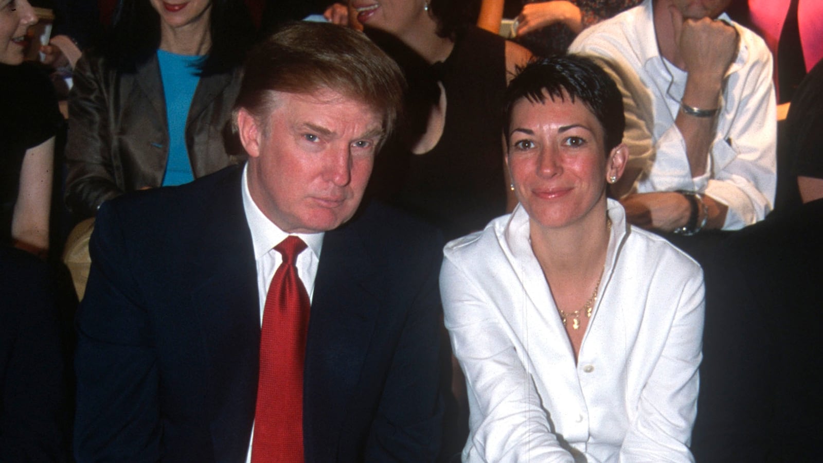Donald Trump and Ghislaine Maxwell attend Anand Jon Fashion Show on September 18, 2000 in New York City.