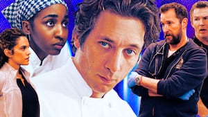 A photo illustration of The Bear and The Pitt cast.