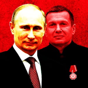 Vladimir Putin, Vladimir Solovyov photo illustration, illo