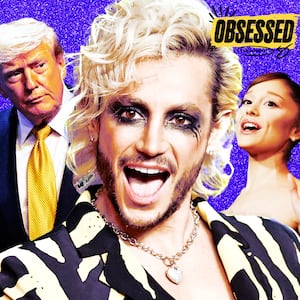 A photo illo illustration of Trump, Frankie Grande, and Ariana Grande for the Obsessed podcast.