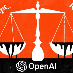 An illustration including a photo of the logos The Intercept, RawStory, AlterNet and OpenAI