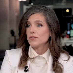 Nancy Mace wearing a white suit speaking to CNN's Kaitlan Collins.