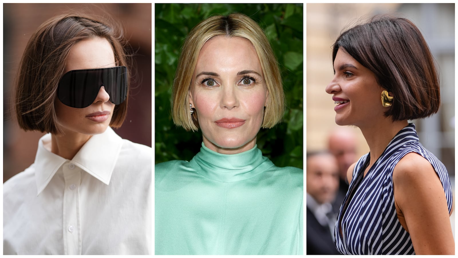 Blunt bobs looking sleek from three different angles